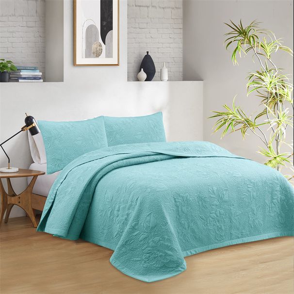 Set copripiumino 100% cotone con ricamo floreale, copriletto vintage leggero e ultra morbido con federe per tutte le stagioni, 3 pezzi_voghion.com