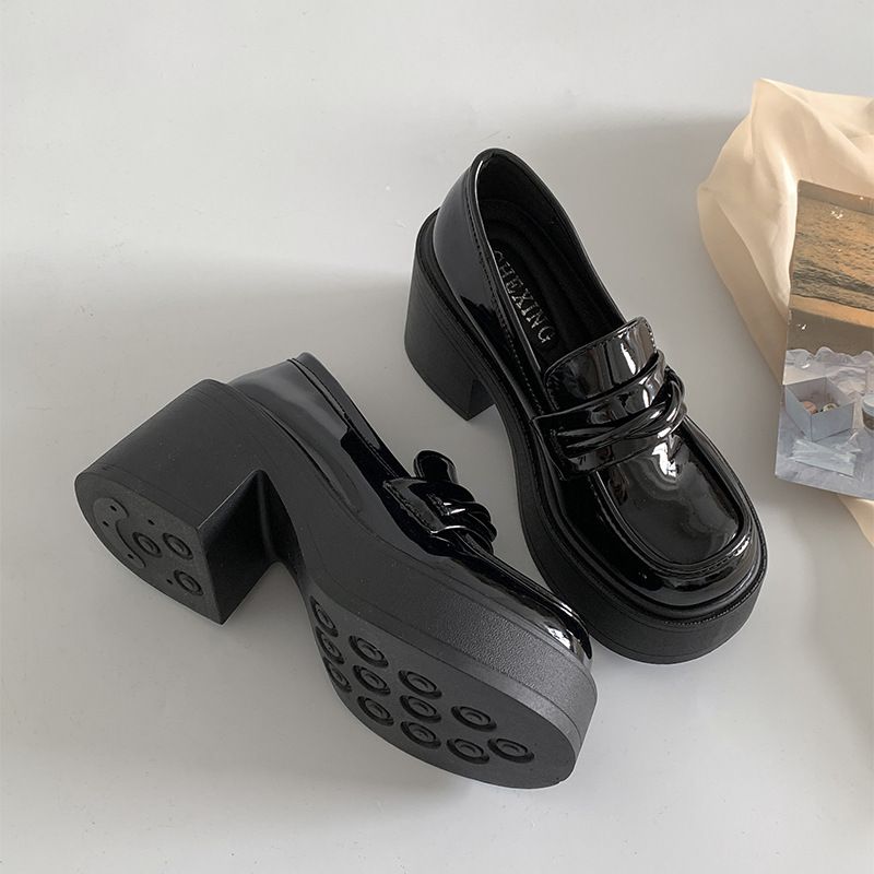 Schwarze, vielseitige Slipper im britischen Stil mit hohem Absatz und dicker Sohle für Damen 2025 Neue Sommer-Slip-On-Schuhe mit größerer Höhe_voghion.com