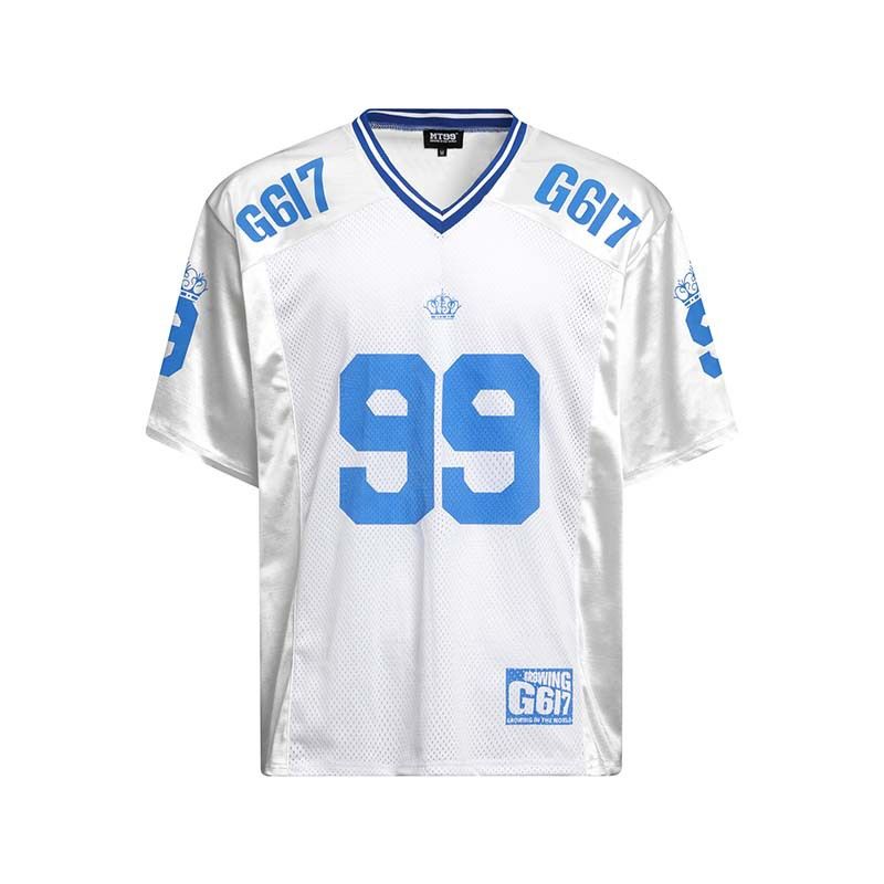 T-shirt de sport rétro à manches courtes pour homme, imprimé numérique, coutures creuses, style décontracté, ample, tendance, été_voghion.com