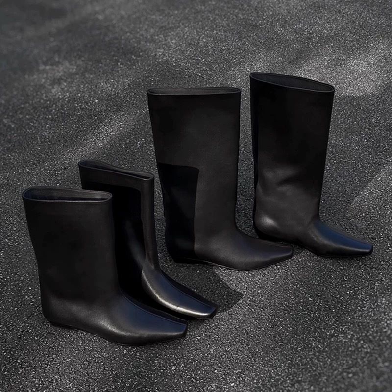 simple Square Head Versatile Elegant Low Heel Riding Mid-calf Boots Wear Comfortable_voghion.com