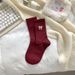 2025d 2024 Autumn Winter New Sports Casual Ancora Red Bow Embroidered Mid-Calf High Elastic Women's Socks_voghion.com