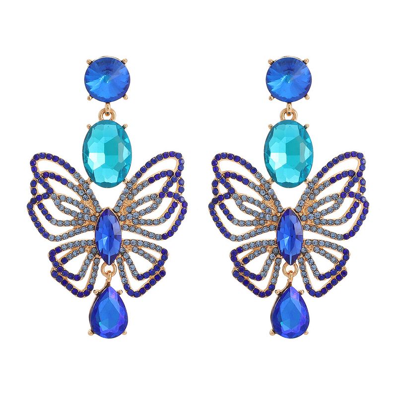 Brincos exagerados de borboleta com strass, brincos de temperamento brilhantes e luxuosos e leves_voghion.com