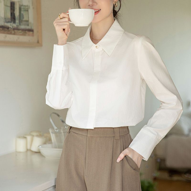 Camicia blu professionale Real Shot, abito formale autunnale, camicia da lavoro da donna, camicia di alta qualità_voghion.com