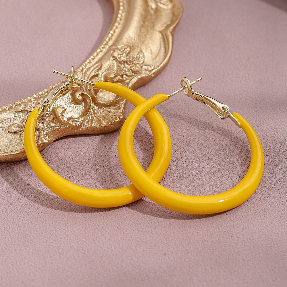 Orecchini a cerchio grandi con goccia di olio giallo per donna, moda, personalità semplice, orecchini eleganti placcati in oro vero._voghion.com