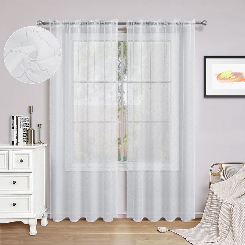 Vorhänge Silberne transparente Vorhänge, halbtransparente Voile-Vorhänge mit Stangentasche, lichtfilternde weiße Fensterpaneele_voghion.com