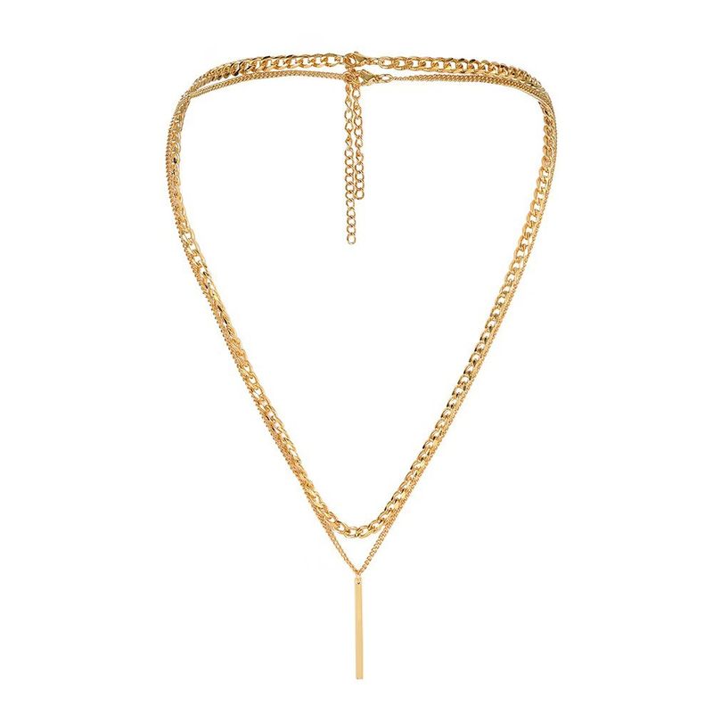 Trendy Layered Necklace Simple One-Word Pendant Fashion Men's Cuban Clavicle Chain_voghion.com