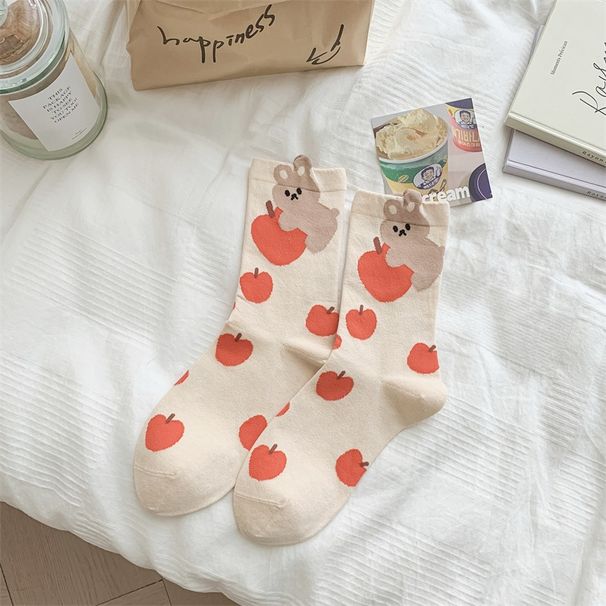 Hand Drawn Animal Print Cotton Socks Cartoon Pattern Crew Socks, Breathable Seamless Comfortable Casual Socks, Multi-Color Dotted Design_voghion.com
