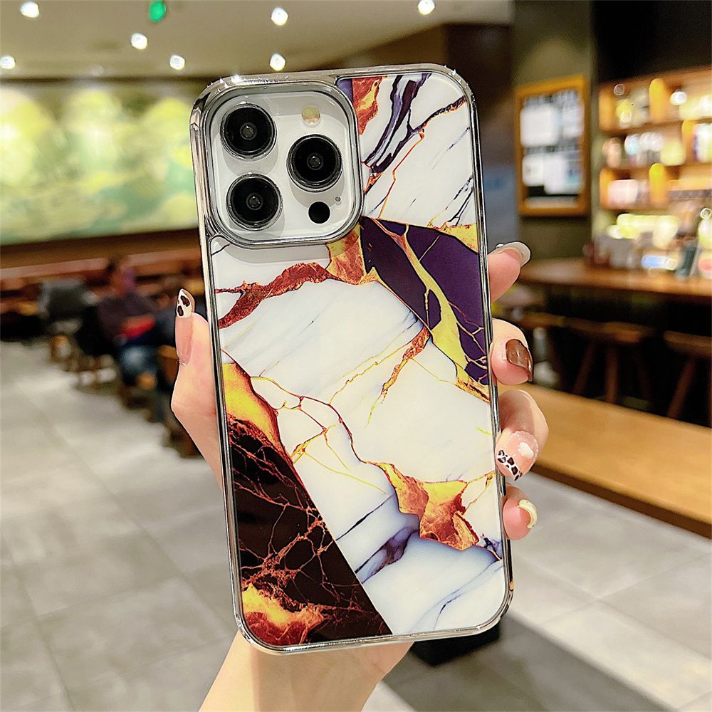 For IPhone 14 Pro Max Luxury Gradient Marble Plating Phone Case For IPhone 14 13 Pro Max Shockproof Lens Protection Soft Cover_voghion.com