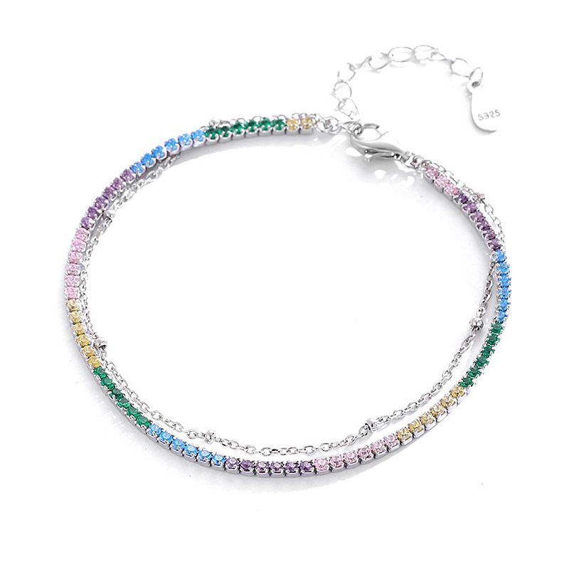 Bracciale regolabile da donna con zirconi arcobaleno in argento sterling 925 e diamanti colorati - Elegante design minimalista impilabile_voghion.com