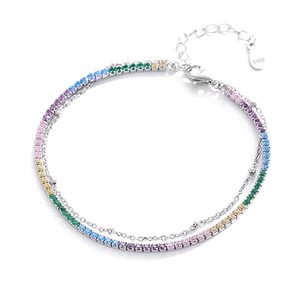 Bracciale regolabile da donna con zirconi arcobaleno in argento sterling 925 e diamanti colorati - Elegante design minimalista impilabile_voghion.com