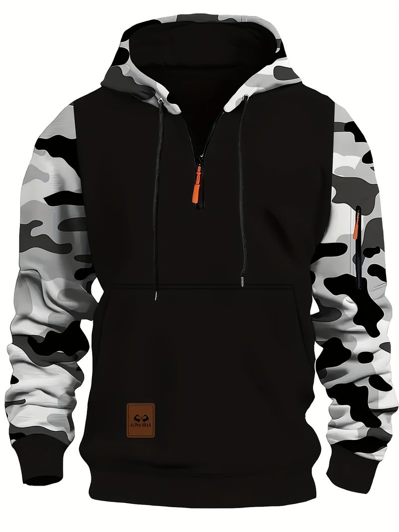 Felpa con cappuccio mimetica unisex da uomo, stile militare, con stampa mimetica, foderata in pile e tasca a marsupio, per uomo e donna_voghion.com
