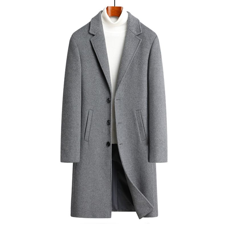 Premium Wool-Blend Long Coat For Men – Tailored Single-Breasted Overcoat With Notch Lapel (M-XXXXL, Black/Gray)_voghion.com