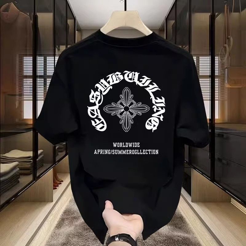Abbigliamento maschile di alta qualità, pesante, da uomo, a maniche corte, traspirante, alla moda, di marca, morbido, tutto abbinato, leggero, di lusso, alla moda, a maniche corte, rotondo, nero_voghion.com