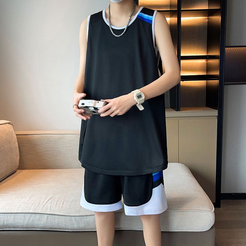 Summer New Ice Silk Quick-Dry Casual Sports Set For Men, Fitness Running Sportswear, Student Training Basketball Clothes_voghion.com