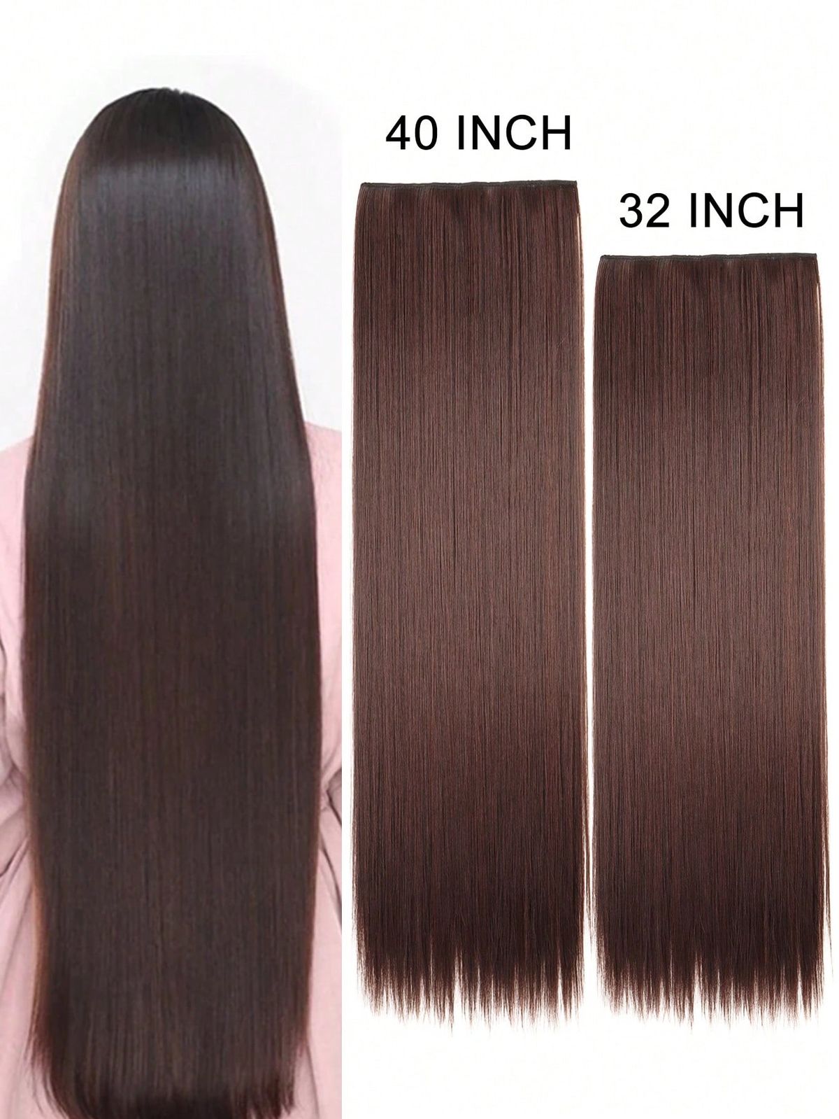 32 tommer/40 tommer lange lige syntetiske hårstykker Clip In Extensions Sort naturligt hårstykke til kvinder_voghion.com