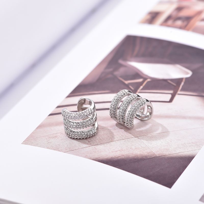 Three Layer C Shape Clip On Earrings For Women Ear Cuffs Without Piercing Fake Cartilage Earings AAAA Zirconia Geometric Jewelry_voghion.com