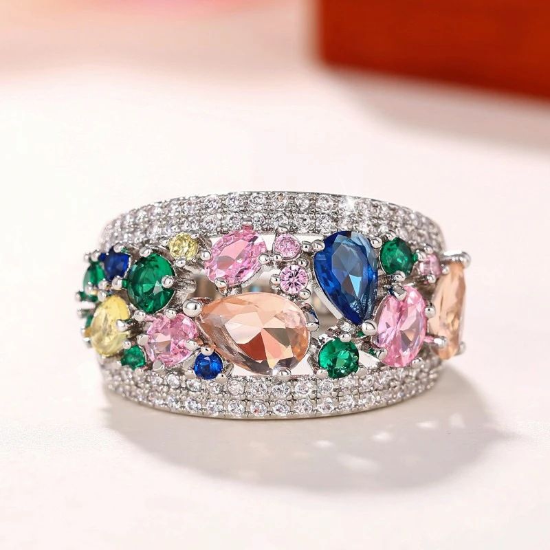Cao Shi übertreibt Regenbogen-Tropfen-Turm-Ring, personalisiertes Nischendesign, geometrisches Armband_voghion.com