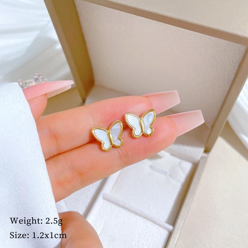 Orecchini da donna alla moda in acciaio inossidabile placcato oro semplici orecchini a farfalla lucidi e lucidi accessori per gioielli_voghion.com