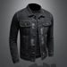 Men's Clothes Spring Heavy Torn Patch Men's Denim Jacket Top Black Coat_voghion.com