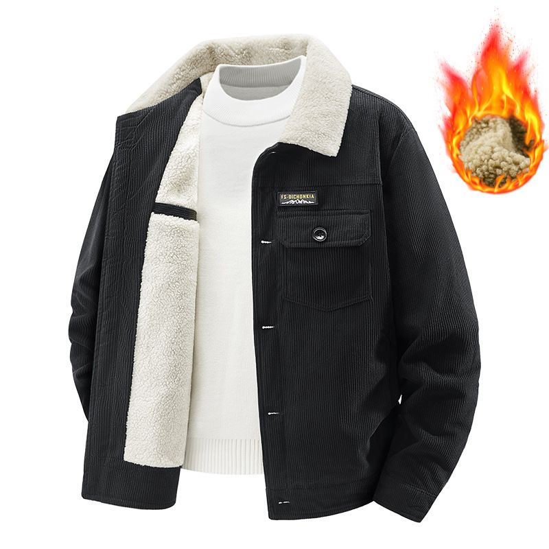 Giacca bomber vintage invernale da uomo in velluto a coste, vestibilità ampia, spessa, foderata in pile morbido con fodera in sherpa_voghion.com