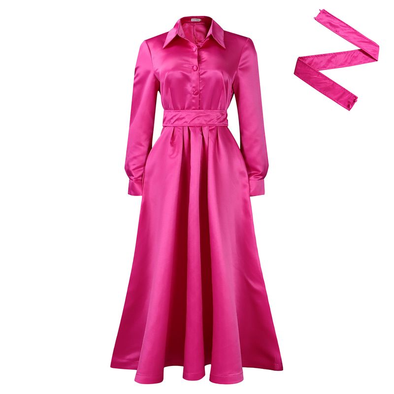 Women’s Clothing autumn new style large swing solid color lapel long sleeve A line skirt African dress_voghion.com