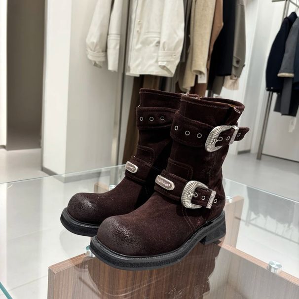 Martin Boots Women's 2025 Autumn And Winter New Square Head Thick Heel Retro Short Boots Western Cowboy Boots_voghion.com