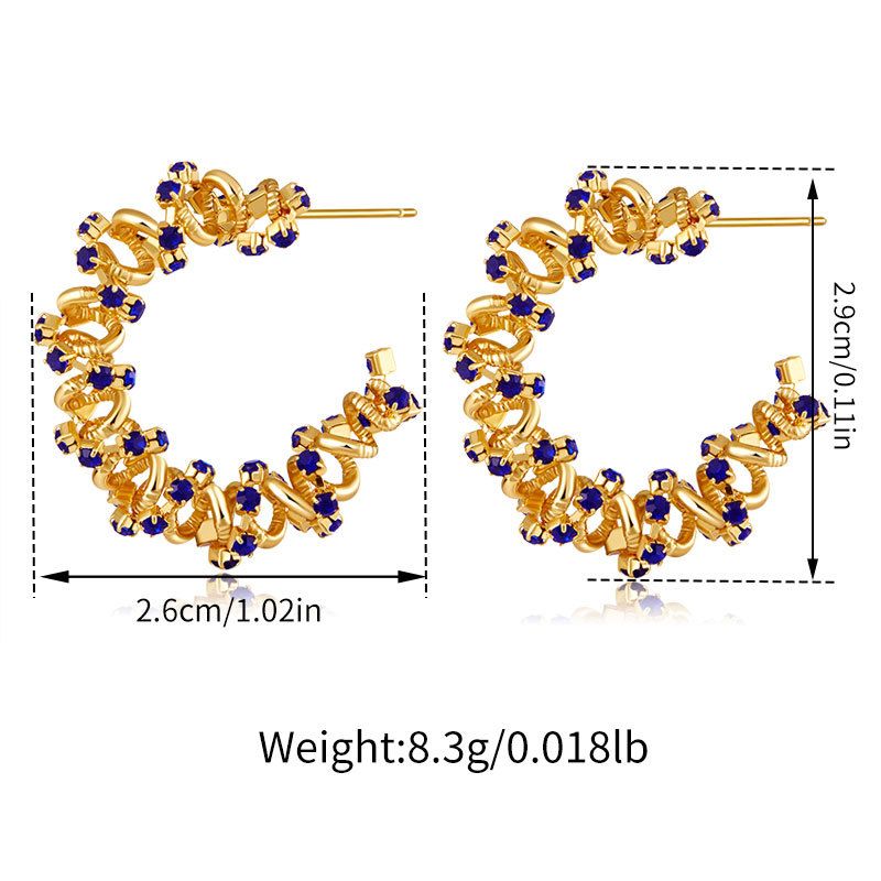 Orecchini a forma di cuore con design geometrico irregolare e rotondo, placcati in oro vero, intarsiati con zirconi di colore misto_voghion.com