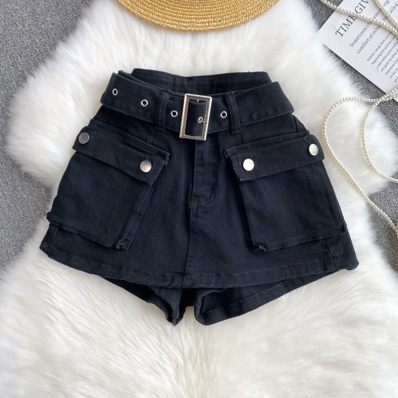 Dameshoge taille slanke all-match retro noodlijdende denim shorts dames broek met wijde pijpen_voghion.com