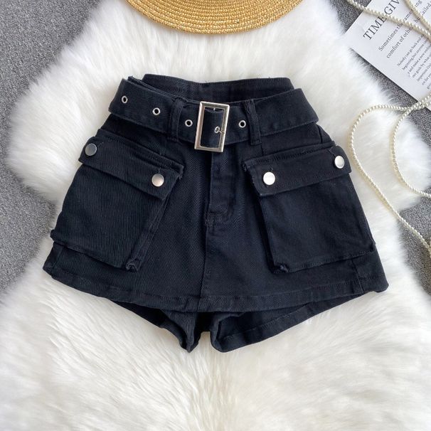 Dameshoge taille slanke all-match retro noodlijdende denim shorts dames broek met wijde pijpen_voghion.com