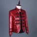 1 Veste blazer à sequins pour homme, style rétro, idéale pour chanteur, animateur ou danseur. Coupe ajustée, design color block._voghion.com