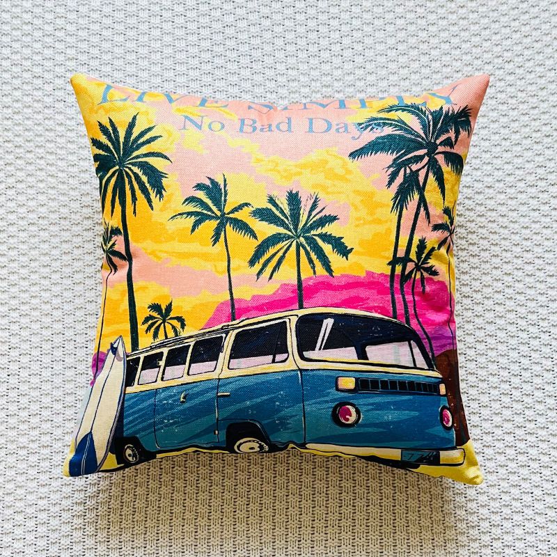 Taie d'oreiller imprimée de feuilles et de fruits de plage d'été, housse de coussin de canapé imprimée spéciale en lin_voghion.com
