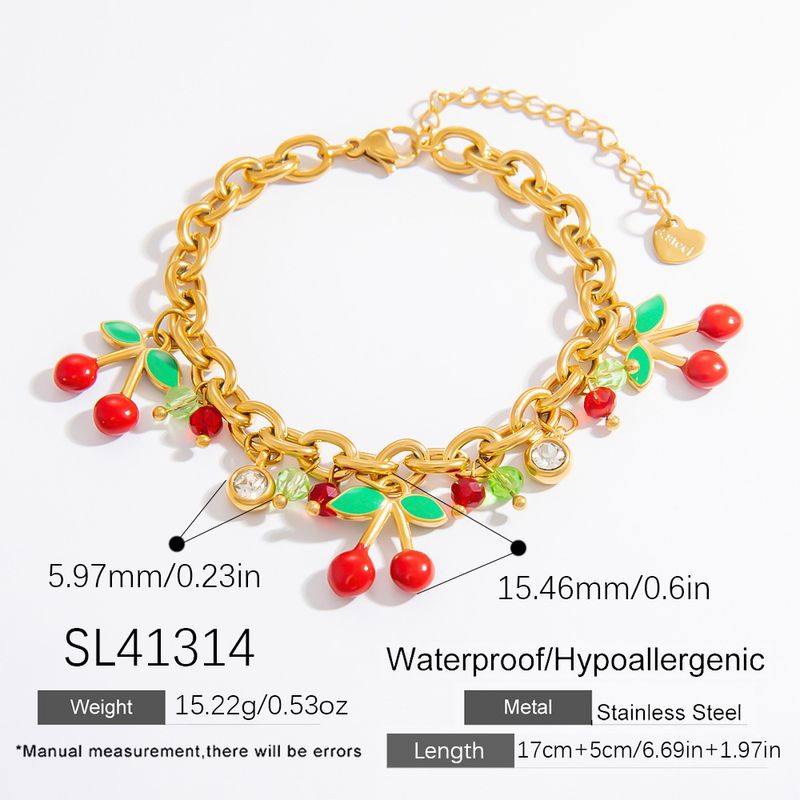 Edelstahl Licht Luxus High-End Kirsche Einzel Anhänger Schmuck INS Titan Stahl Armband_voghion.com