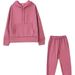 Conjunto esportivo de duas peças com capuz e calça casual de cor sólida para outono/inverno 2024 feminino_voghion.com