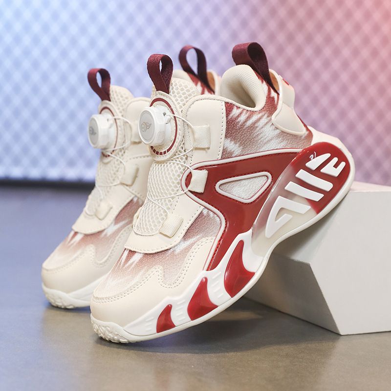 Children's Basketball Shoes New Button Boys And Girls Sports Shoes Spring And Autumn Mesh Breathable Wear Resistant Practical Running Shoes_voghion.com