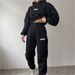 Women’s Printed Hoodie & Jogger Pants Set (Breathable Spandex, Charcoal/Black/Beige/Coffee/Navy, S/M/L/XL, Streetwear Athleisure)_voghion.com