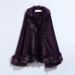 Luxury Knitted Cape Shawl With Faux Fox Fur Collar - Elegant Women's Outerwear For Winter & Spring_voghion.com