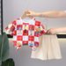 Baby Summer kariert Cartoon Kuerzärm Jongen Set, schéin a modesch Kannerkleeder, Puppelcherskleeder, zwee_voghion.com