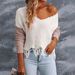 Oversized V-Neck Off-Shoulder Sweater – Long Sleeve Knit Top For Women (S-XL, White & Color-Block)_voghion.com