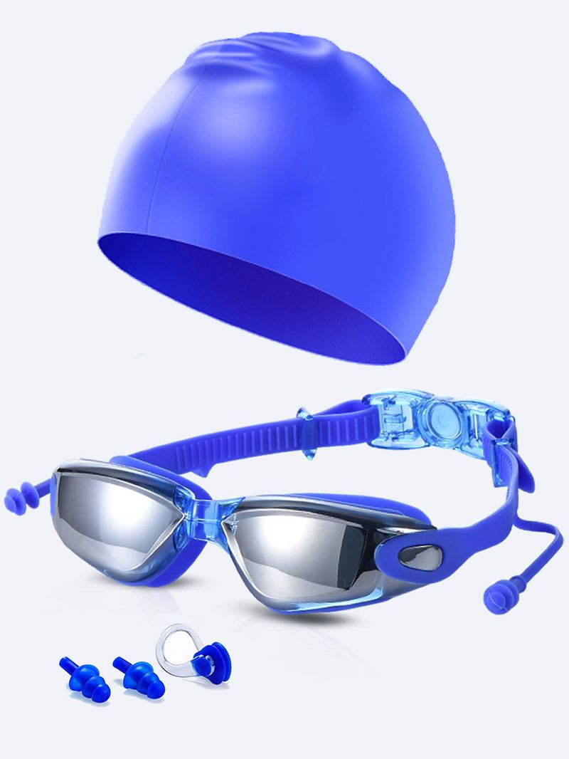 Lunettes de natation pour adultes, galvanisées, étanches, antibuée et anti-ultraviolets, bonnet de bain, pince-nez, bouchons d'oreilles_voghion.com