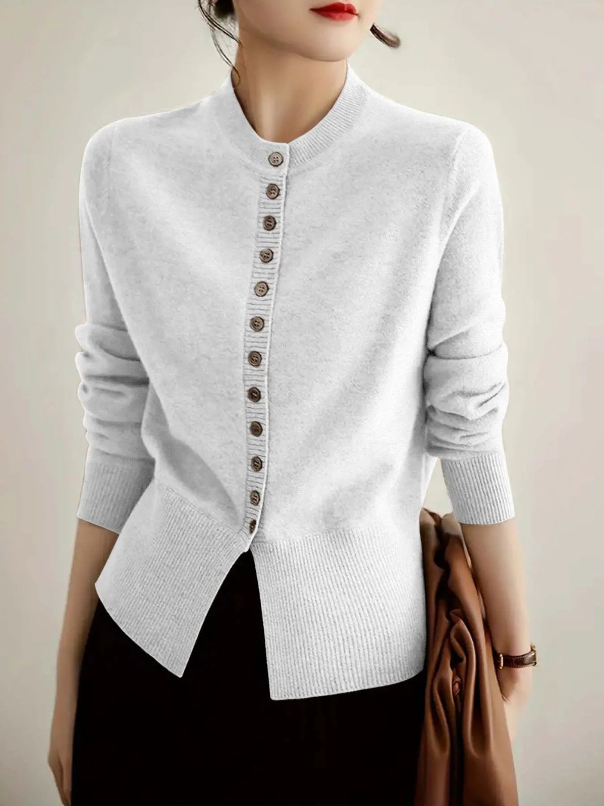 Women's Flattering Waist-Cinching Cardigan Sweater - Lightweight Long Sleeve Knit Top With Round Neck & Button Front_voghion.com