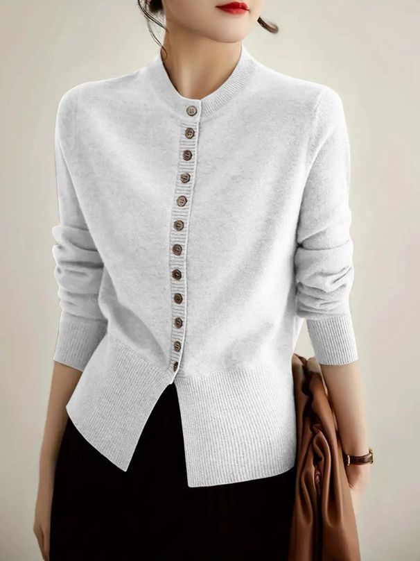 Women's Flattering Waist-Cinching Cardigan Sweater - Lightweight Long Sleeve Knit Top With Round Neck & Button Front_voghion.com