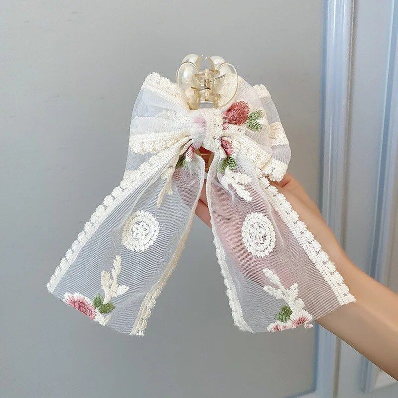 Small Fresh Lace Flower Bow Tie Large Grab Girl Sweet Temperament Card Super Immortal Net Red Hair Clip Jewelry_voghion.com