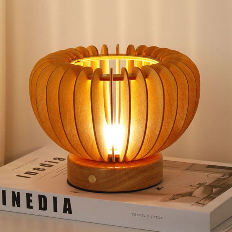 Dormitorio de estilo japonés con forma de calabaza, toque de carga, viento de madera, sala de estar, estudio, luz de noche, lámpara de escritorio_voghion.com