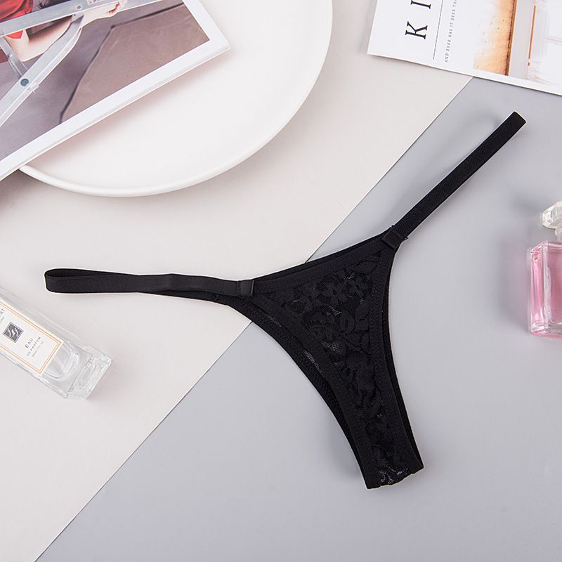 2025d Ultra Low Waist Lace Panties For Women Seamless Breathable Sexy Hot Black Solid Color Thong Manufacturer_voghion.com