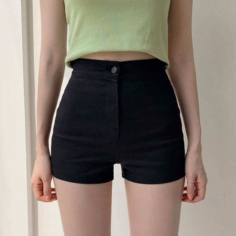 Elastic denim shorts for women's summer 2024 new high waisted slim fit straight wide leg spicy girl A-line hot pants_voghion.com