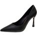 Fine heel soft leather high heels new temperament versatile black work high heels_voghion.com