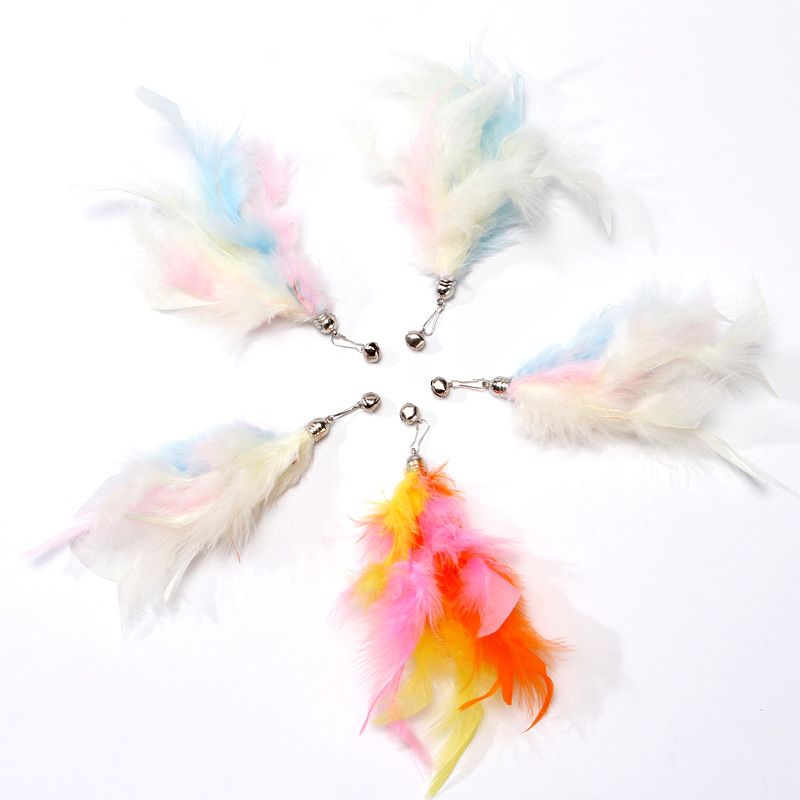 Toy Wand Feather Replacement Seven Colors Chain With Bell Cat Teaser Head Durable Chewable_voghion.com
