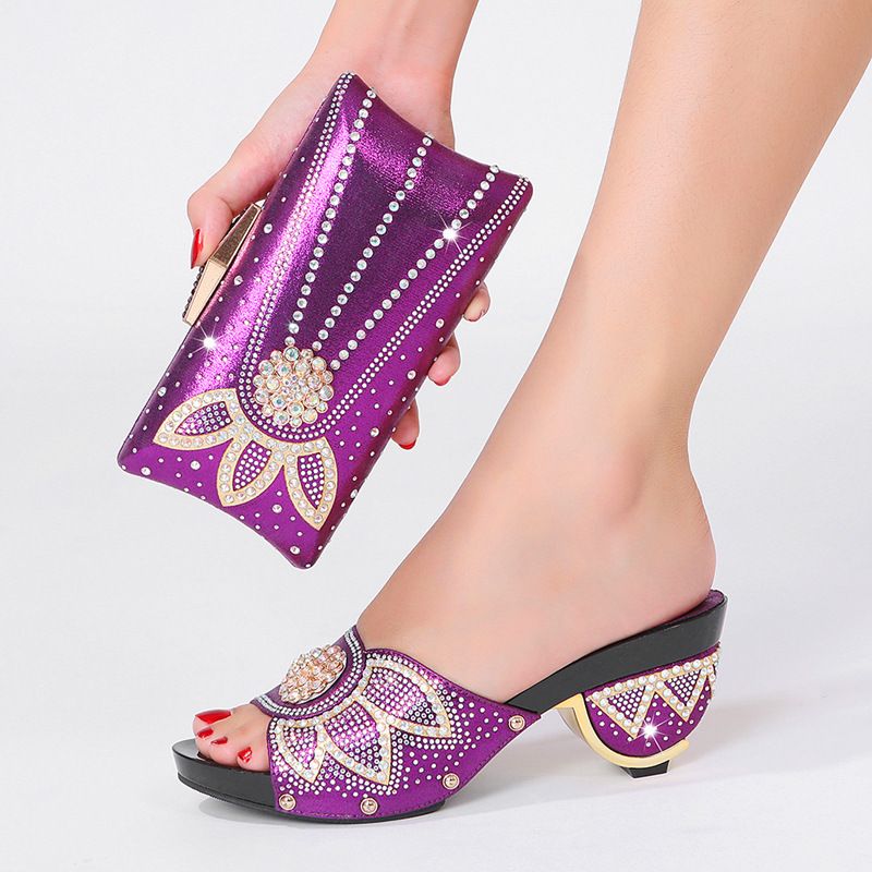 Sommer Volldiamant High Heels Italienisches Design Große Damenschuhe mit Handtaschen Dicken Absätzen Offene Zehenpantoffeln_voghion.com