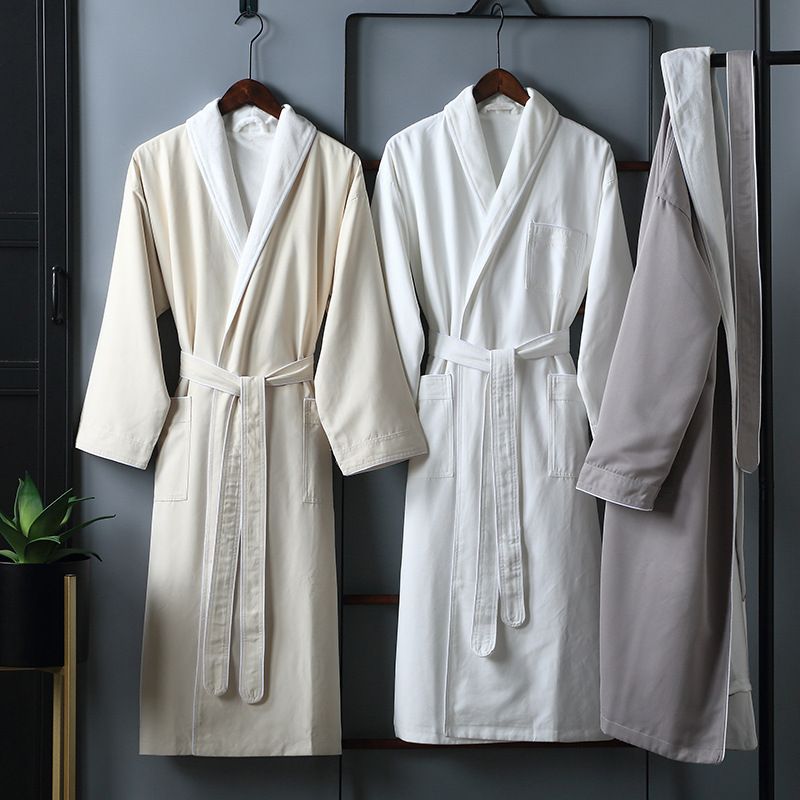 Albornoz de hotel grueso de doble capa para otoño e invierno, pijama de algodón para hombre y mujer, bata absorbente para salón de belleza y pareja._voghion.com