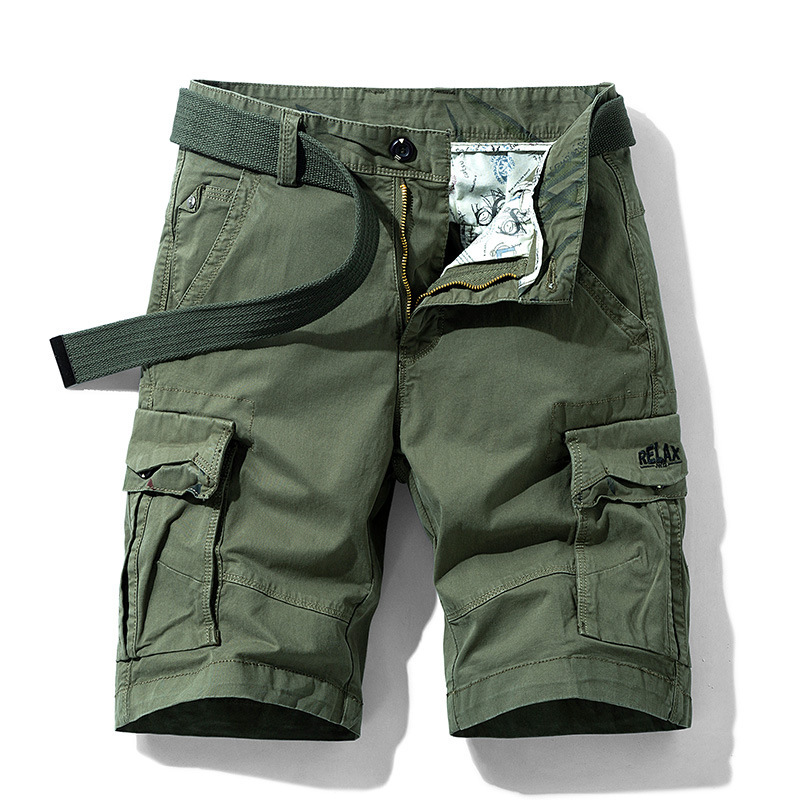 Herren-Arbeitsshorts mit mehreren Taschen, lockere gerade fünf Hosen, mittlere Hosen, einfarbige Reithosen_voghion.com